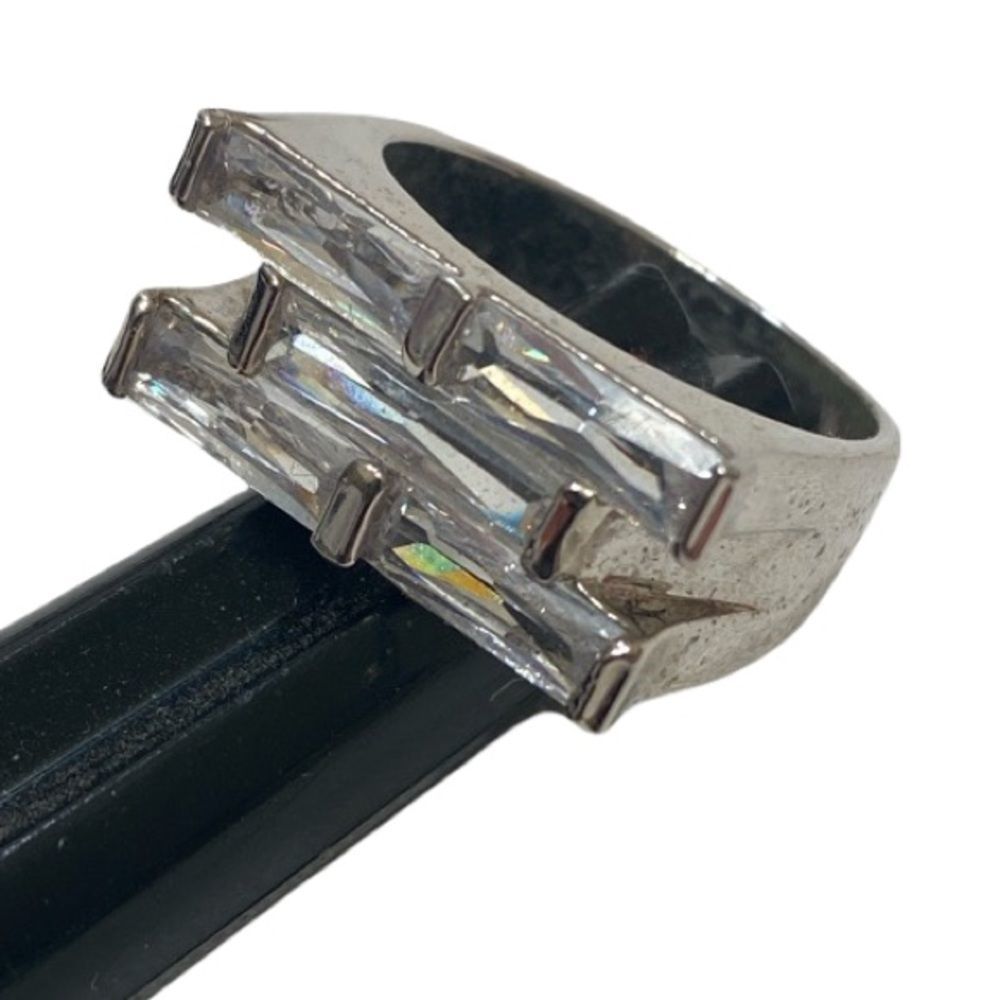 Vintage 925 Sterling Silver And Rhinestone Mod Ring